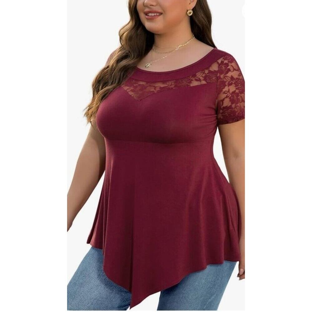 SHIJIALI Womens Plus Size Tops Casual Blouses Short Sleeve Lace Tunics XL - Picture 5 of 12
